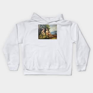 2 Women Sitting CountrySide Painting by my Father Kids Hoodie